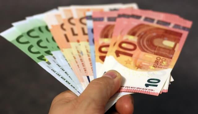 Verschiedene Euroscheine in der linken Hand